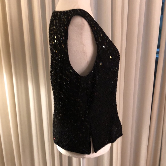 Adrienna Appell Black sequins on silk. even top M - Picture 5 of 10